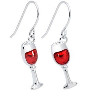 New RED WINE GLASS DANGLE EARRINGS